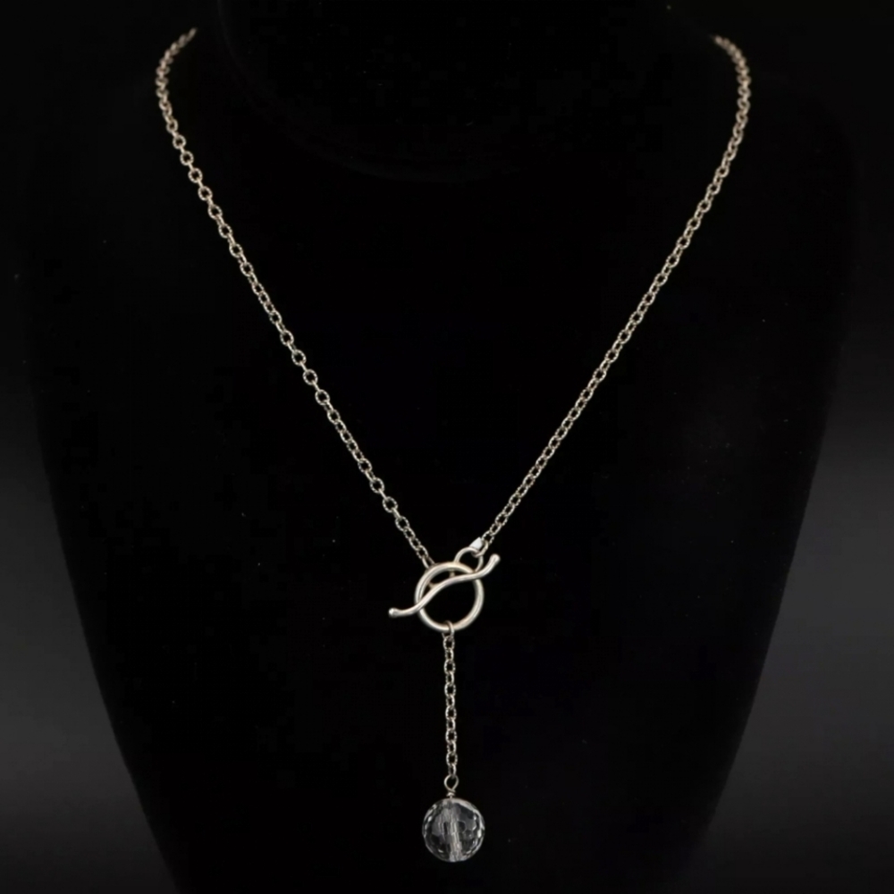 VTG Faceted Crystal Ball toggle lariat necklace sterling silver